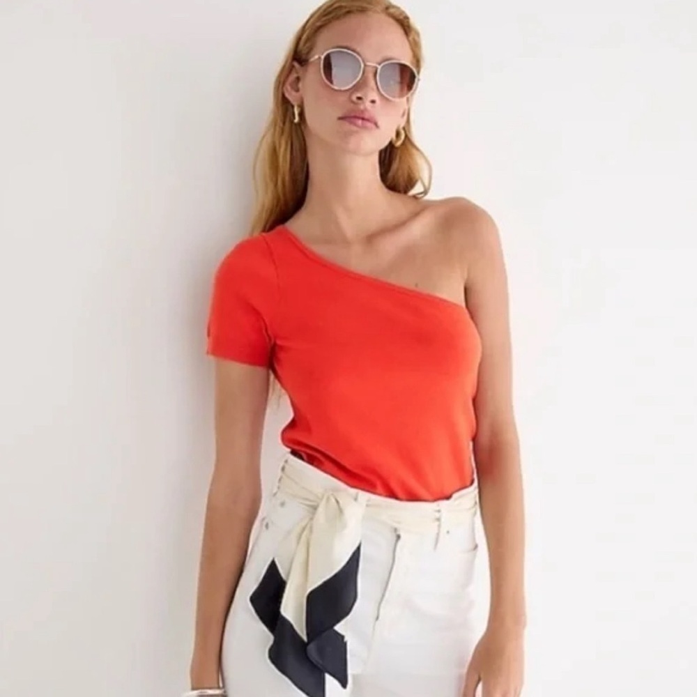 J.Crew One Shoulder Short Sleeve Stretch Sweater Top in Ripe Persimmon XL